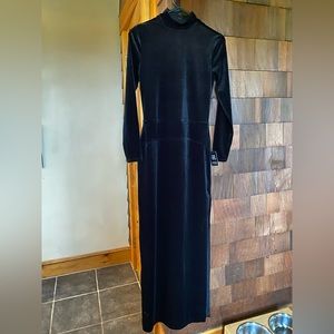 Express Floor Length Open Back Black Velour Mock neck dress